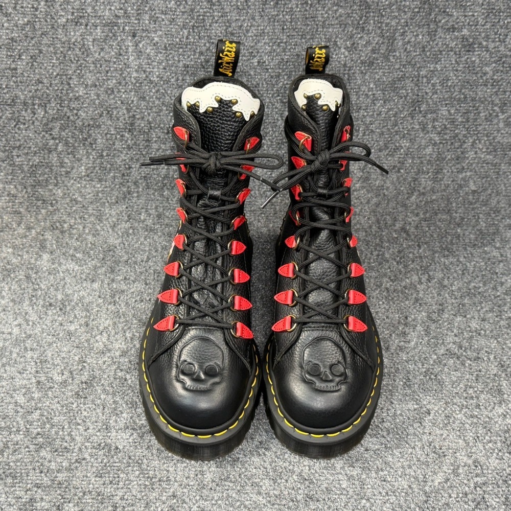 Dr. Martens Nyberg Boots Women's 8 Black Leather Grunge Floral Embroidery Combat - Picture 3 of 15